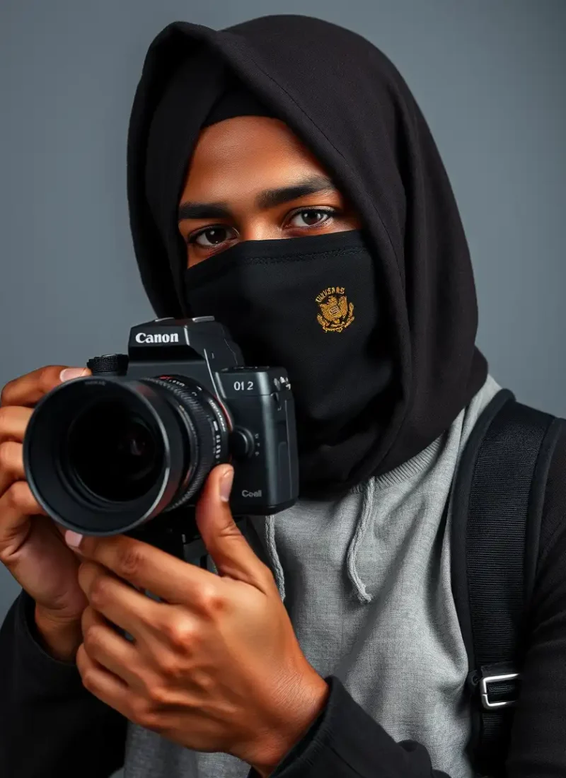 A symbolic image of a masked journalist holding a camera - WAJSIC